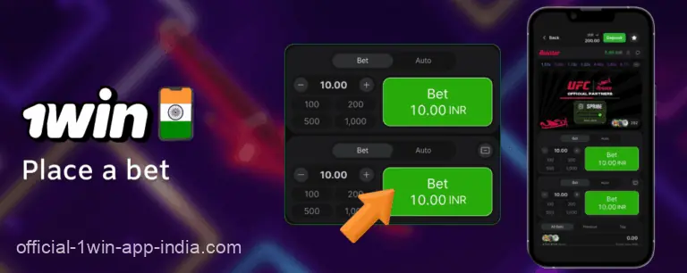 Place a bet in the Aviator game in the 1win India app